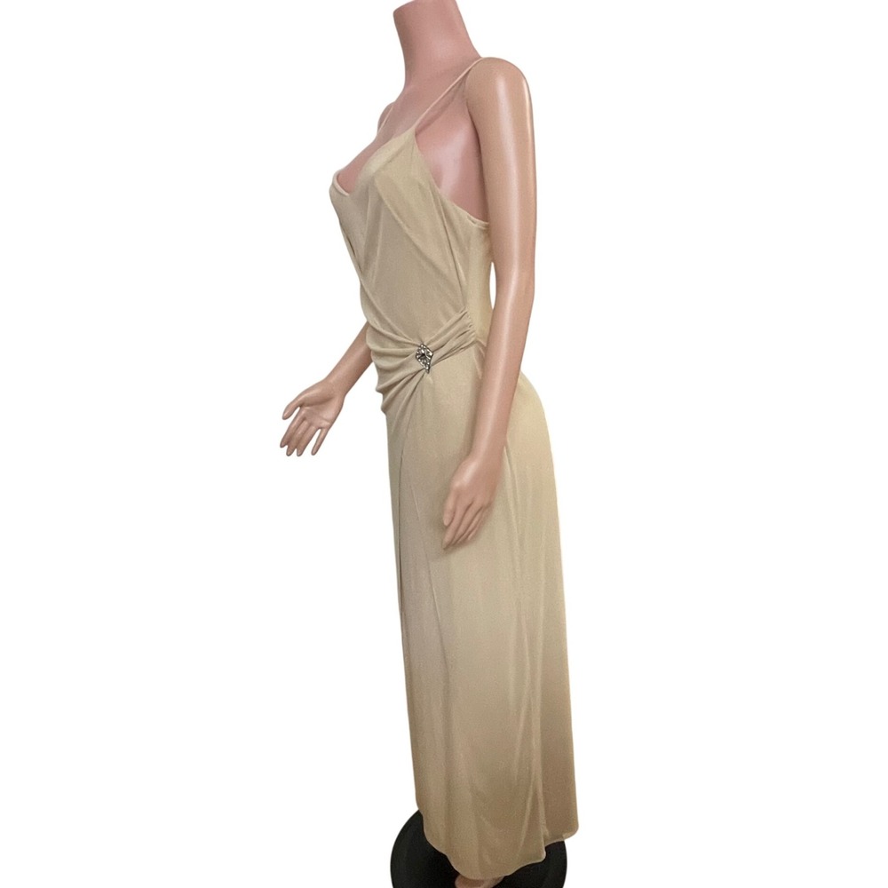 Eureka USA Beige Draped Evening Gown Sz L Y2K Glam Formal Prom Dress, Gala - Picture 6 of 13